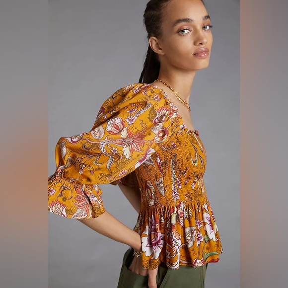 Anthropologie conditions apply sweetheart smocked boho fairy cottage small puff - Picture 2 of 11